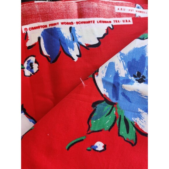 Cranston Schwartz Liebman Red Blue FLOWERS Quilt Sew Fabric Yardage 4.5yd X 45" - Picture 3 of 3